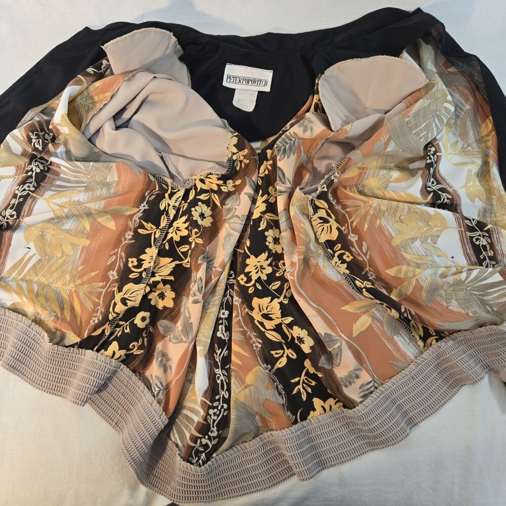 USA Made PETER POPOVITCH Vintage Retro Silky Tan  Floral Bomber Jacket Size X-L. - Picture 11 of 16